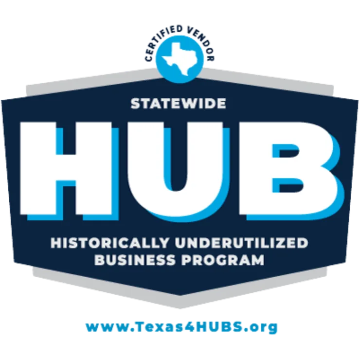 Texas statewide HUB certified vendor badge, Historically Underutilized Business Program